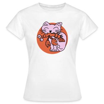 Katze frisst Krebs auf - Frauen T-Shirt - Weiß - Vorne - AI Model Female 172 dark (172cm)