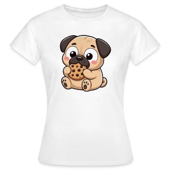 Dessin animé mignon de la bande dessinée Carlin Snacking de biscuits - T-shirt Femme - blanc - Devant - AI Model Female 172 dark (172cm)