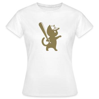 Minimalistische Katzen-Baseballspieler Silhouette - Frauen T-Shirt - Weiß - Vorne - AI Model Female 172 dark (172cm)