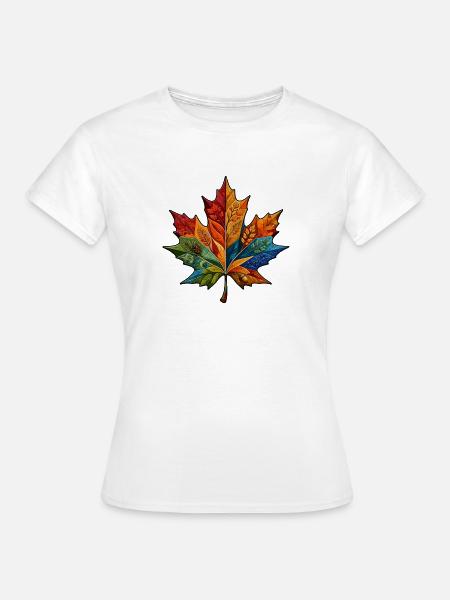 Regenbogenblatt mit Botanischen Mustern - Frauen T-Shirt - Weiß