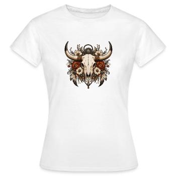 Bison Schädel mit Blumenkranz - Frauen T-Shirt - Weiß - Vorne - AI Model Female 172 dark (172cm)
