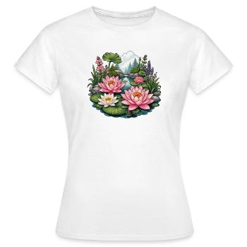 L’étang de nénuphars dans l’idylle forestier - T-shirt Femme - blanc - Devant - AI Model Female 172 dark (172cm)