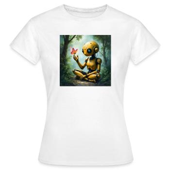 Robot d’Or et Papillon dans la Forêt - T-shirt Femme - blanc - Devant - AI Model Female 172 dark (172cm)