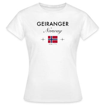 Geiranger Norwegen Koordinaten Reise Souvenir - Frauen T-Shirt - Weiß - Vorne - AI Model Female 172 dark (172cm)
