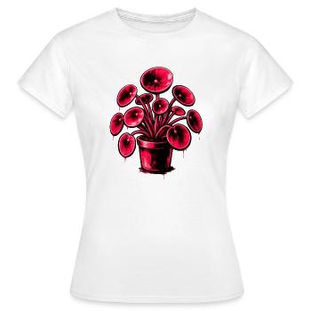 Neon Pilea im Topf – Pink Botanical Design - Frauen T-Shirt - Weiß - Vorne - AI Model Female 172 dark (172cm)