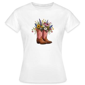Blumenstrauß in Cowboy Boots - Frauen T-Shirt - Weiß - Vorne - AI Model Female 172 dark (172cm)