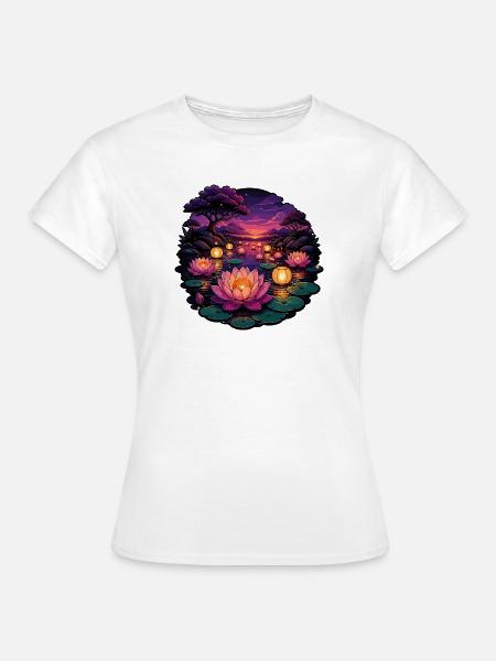 Lotus-Lichter am Abend - Frauen T-Shirt - Weiß