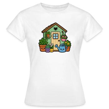 Kleines Gartenhäuschen mit Pflanzen - Frauen T-Shirt - Weiß - Vorne - AI Model Female 172 dark (172cm)