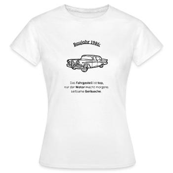 40. Geburtstag 1986 - Fahrgestell & Motor - Frauen T-Shirt - Weiß - Vorne - AI Model Female 172 dark (172cm)