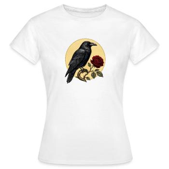 Rabe (Corvus corax) & Botanische Rote Rose - Frauen T-Shirt - Weiß - Vorne - AI Model Female 172 dark (172cm)