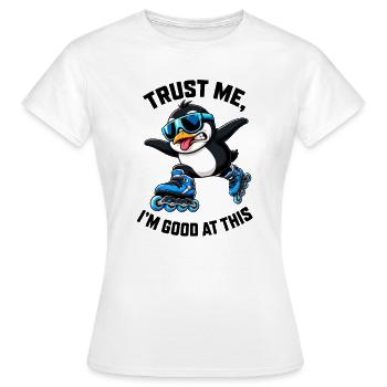 Cooler Pinguin Inline Skater Lustig Comic - Frauen T-Shirt - Weiß - Vorne - AI Model Female 172 dark (172cm)