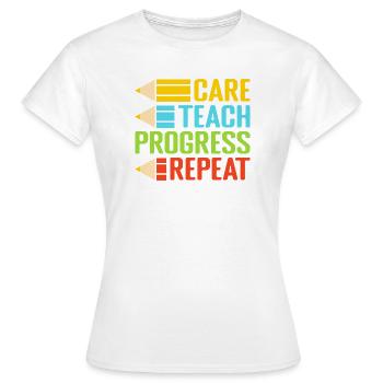 Pre K Teacher Care Teach Repeat Kindergarten - Women's T-Shirt - white - Front - AI Model Female 172 dark (172cm)