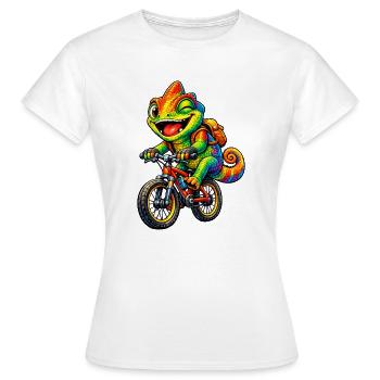 Chamäleon auf dem Fahrrad - Frauen T-Shirt - Weiß - Vorne - AI Model Female 172 dark (172cm)
