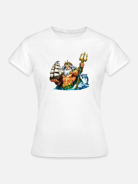 Neptun mit Seegelschiff - Frauen T-Shirt - Weiß