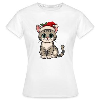 Weihnachtskätzchen mit Mütze - Frauen T-Shirt - Weiß - Vorne - AI Model Female 172 dark (172cm)