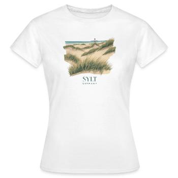 Sylt Dunes | Vintage North Sea Poster - Women's T-Shirt - white - Front - AI Model Female 172 dark (172cm)