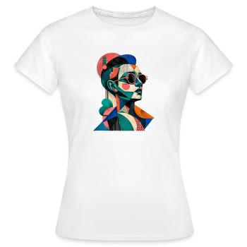 Kubistisches Farbporträt mit Sonnenbrille - Frauen T-Shirt - Weiß - Vorne - AI Model Female 172 dark (172cm)