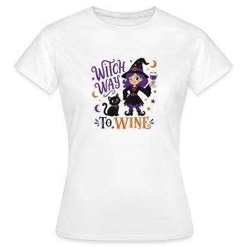 Witch Way to Wine - Hexen T-Shirt - Frauen T-Shirt - Weiß - Vorne - AI Model Female 172 dark (172cm)