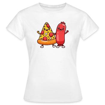 Pizzastück und Wurstfreunde - Frauen T-Shirt - Weiß - Vorne - AI Model Female 172 dark (172cm)