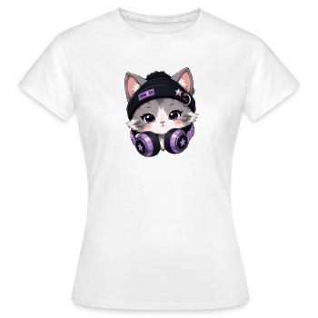 Lila DJ-Katze mit Kopfhörern - Frauen T-Shirt - Weiß - Vorne - AI Model Female 172 dark (172cm)
