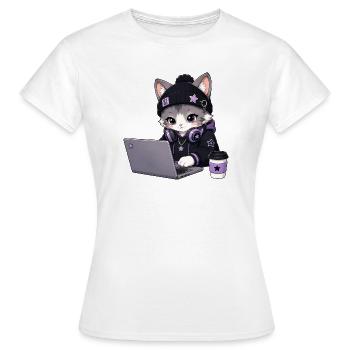 Lila und schwarze Coder-Katze - Frauen T-Shirt - Weiß - Vorne - AI Model Female 172 dark (172cm)