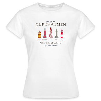 Ostfriesland, handgezeichnete Leuchttürme - Frauen T-Shirt - Weiß - Vorne - AI Model Female 172 dark (172cm)