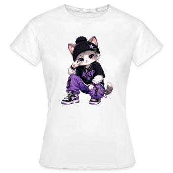 K-Pop-Katze im lila Hoodie - Frauen T-Shirt - Weiß - Vorne - AI Model Female 172 dark (172cm)