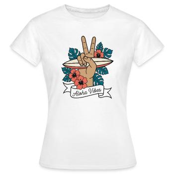 Aloha Vibes Surfen Peace Hand Hawaii - Frauen T-Shirt - Weiß - Vorne - AI Model Female 172 dark (172cm)