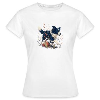 Hund auf der bunten Wiese - Frauen T-Shirt - Weiß - Vorne - AI Model Female 172 dark (172cm)