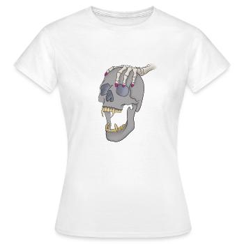 Schädel mit Hand - Frauen T-Shirt - Weiß - Vorne - AI Model Female 172 dark (172cm)