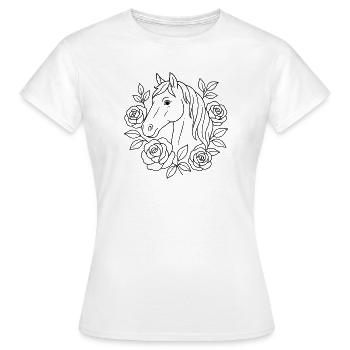 Pferdekopf mit Rosen zum ausmalen - Frauen T-Shirt - Weiß - Vorne - AI Model Female 172 dark (172cm)