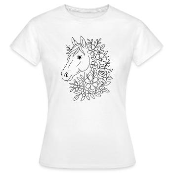 Pferdekopf mit Blumen zum ausmalen - Frauen T-Shirt - Weiß - Vorne - AI Model Female 172 dark (172cm)