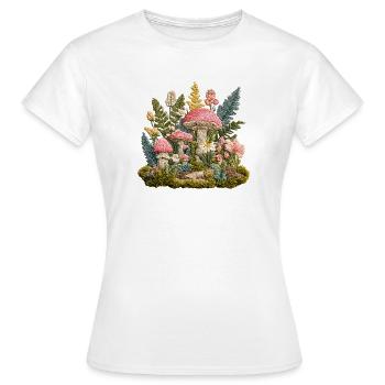 Waldpilz Stickerei Flora Muster - Frauen T-Shirt - Weiß - Vorne - AI Model Female 172 dark (172cm)