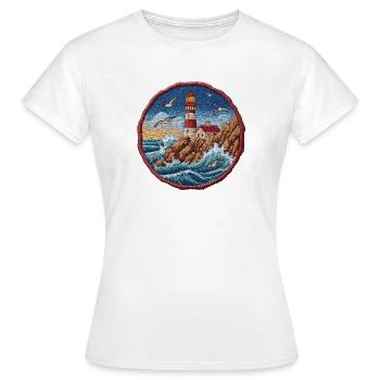 Leuchtturm am rauen Küstenriff Patch - Frauen T-Shirt - Weiß - Vorne - AI Model Female 172 dark (172cm)
