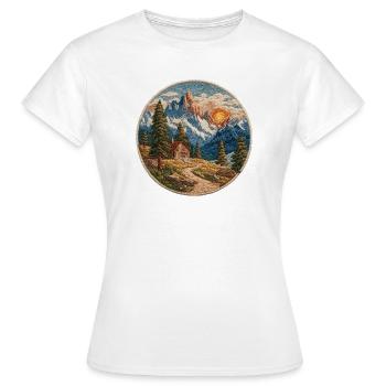 Mountain Landscape Patch with Cabin - Women's T-Shirt - white - Front - AI Model Female 172 dark (172cm)