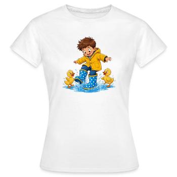 Junge springt mit Entenküken in Wasserpfützen - Frauen T-Shirt - Weiß - Vorne - AI Model Female 172 dark (172cm)