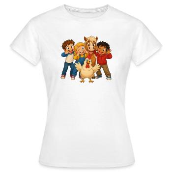 Kinder machen Grimassen mit lustigen Hoftieren - Frauen T-Shirt - Weiß - Vorne - AI Model Female 172 dark (172cm)