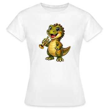 Dino mit Trompete - Frauen T-Shirt - Weiß - Vorne - AI Model Female 172 dark (172cm)