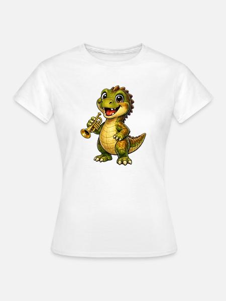 Dino mit Trompete - Frauen T-Shirt - Weiß