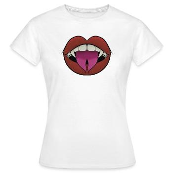 Lippen mit Gradient-Zunge und Vampirzähnen - Frauen T-Shirt - Weiß - Vorne - AI Model Female 172 dark (172cm)