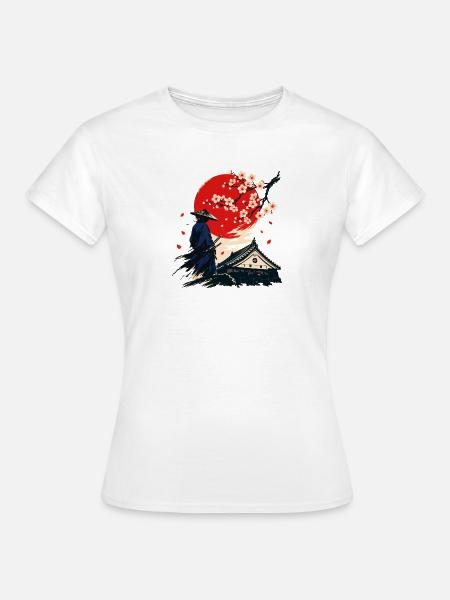 Samurai unter Kirschblüten - Frauen T-Shirt - Weiß