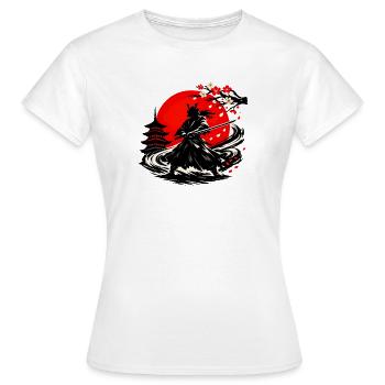 Samurai im Sturm der Kirschblüten - Frauen T-Shirt - Weiß - Vorne - AI Model Female 172 dark (172cm)
