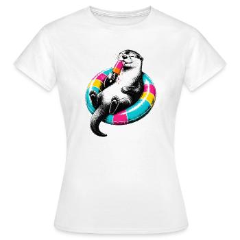 Otter mit Eis im Stencil Style - Frauen T-Shirt - Weiß - Vorne - AI Model Female 172 dark (172cm)