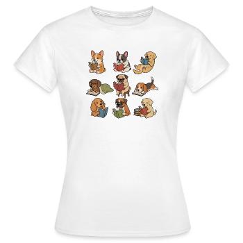 Süße Hunde, die Bücher lesen, Bücherliebhaber-T-Shirt - Frauen T-Shirt - Weiß - Vorne - AI Model Female 172 dark (172cm)