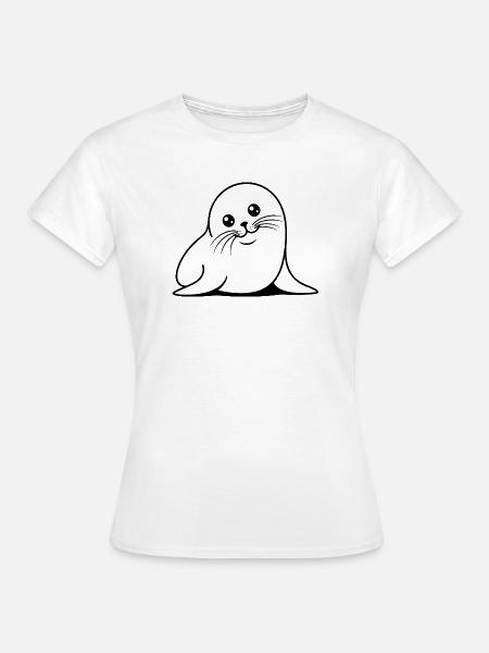 Robbe One Line niedliches Meeresmotiv - Frauen T-Shirt - Weiß