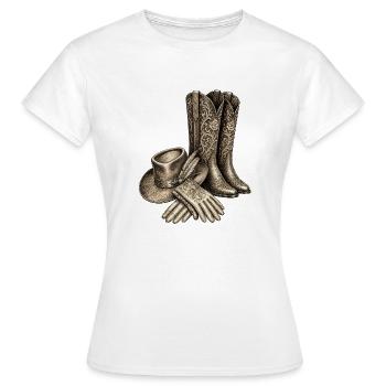 Verzierte Westernstiefel - Frauen T-Shirt - Weiß - Vorne - AI Model Female 172 dark (172cm)