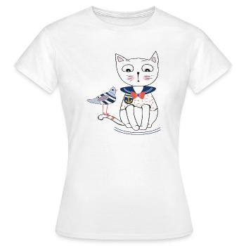 Katze und Möwe - Frauen T-Shirt - Weiß - Vorne - AI Model Female 172 dark (172cm)