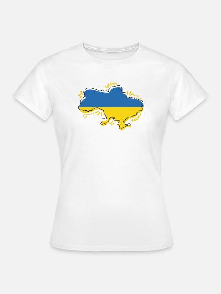 Ukraine-Flaggenkarte Silouette mit Blumenumriss - Frauen T-Shirt - Weiß
