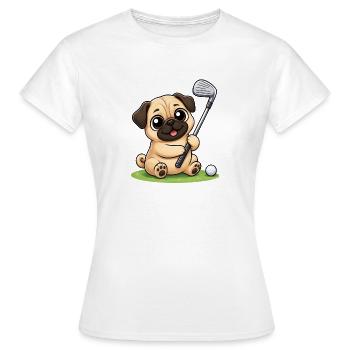Dessin animé mignon de golfeur carlin - T-shirt Femme - blanc - Devant - AI Model Female 172 dark (172cm)