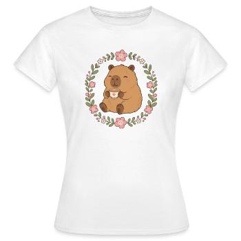 Capybara mit Kaffeebecher - Frauen T-Shirt - Weiß - Vorne - AI Model Female 172 dark (172cm)
